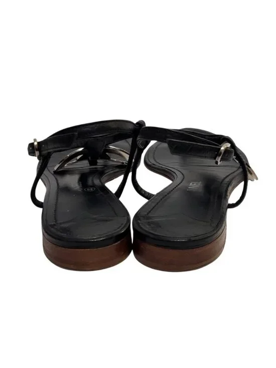 Chanel CC Logo T-Strap Leather Thong Sandals